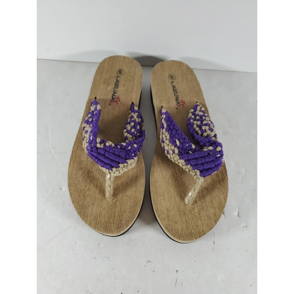 Laguna Sandal Womens S 8 Tan Thong Slip On‎ Wedge Flip Flop Casual Comfort